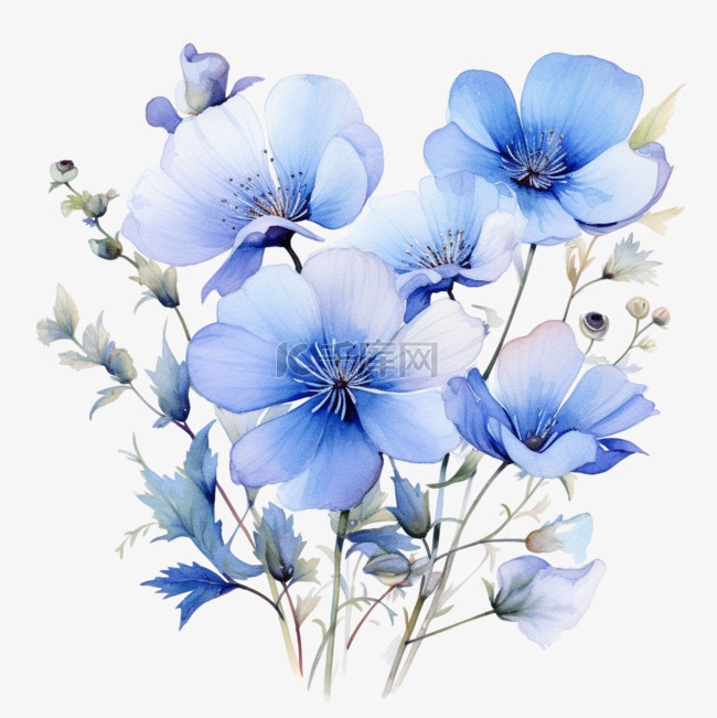 纹理蓝色兰花元素立体免抠图案