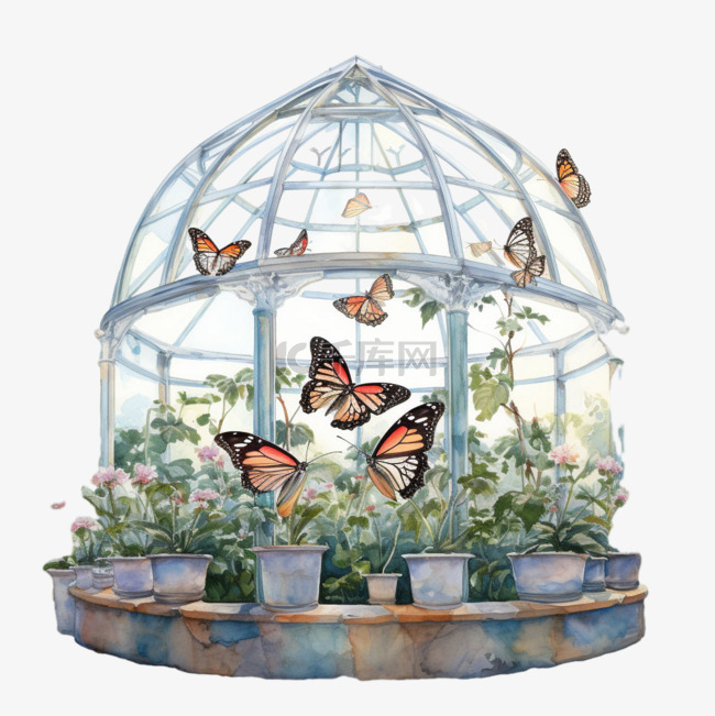 写实玻璃花园元素立体免抠图案