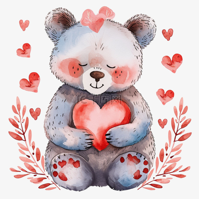 情人节免抠可爱小熊爱心手绘元素