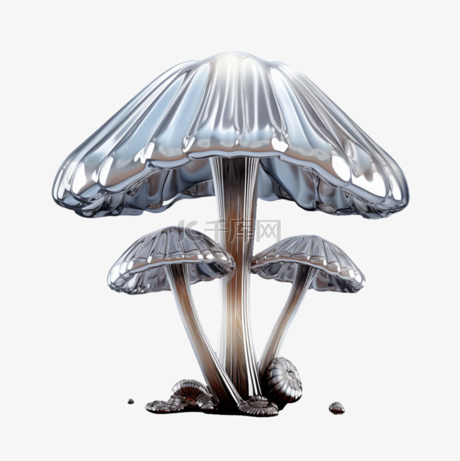 几何银色蘑菇元素立体免抠图案