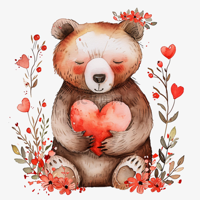 情人节可爱小熊免抠爱心手绘元素