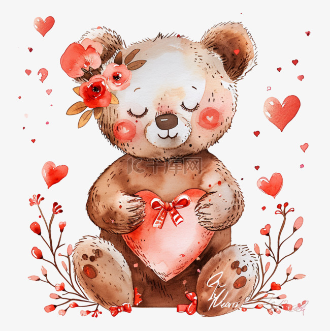 情人节可爱小熊爱心免抠元素手绘