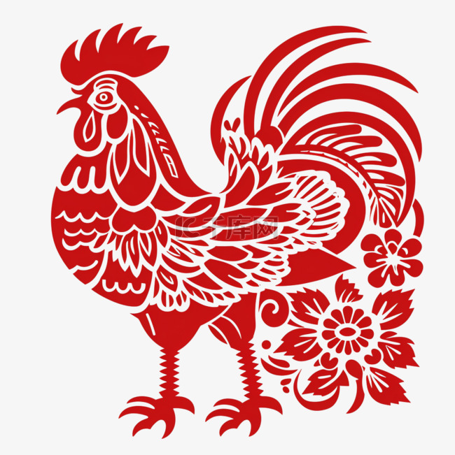 红色剪纸风传统十二生肖鸡免抠素