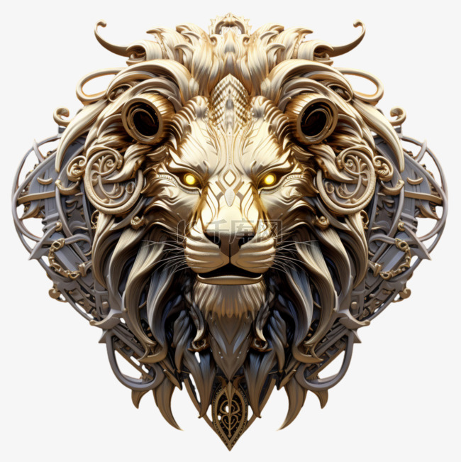 艺术威武狮子头元素立体免抠图案