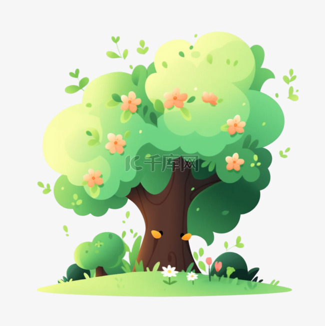 春天植树节卡通手绘绿色树木26