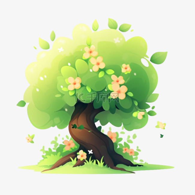 春天植树节卡通手绘绿色树木37