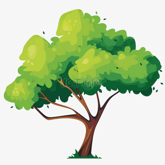植树节卡通手绘绿色树木6免抠素