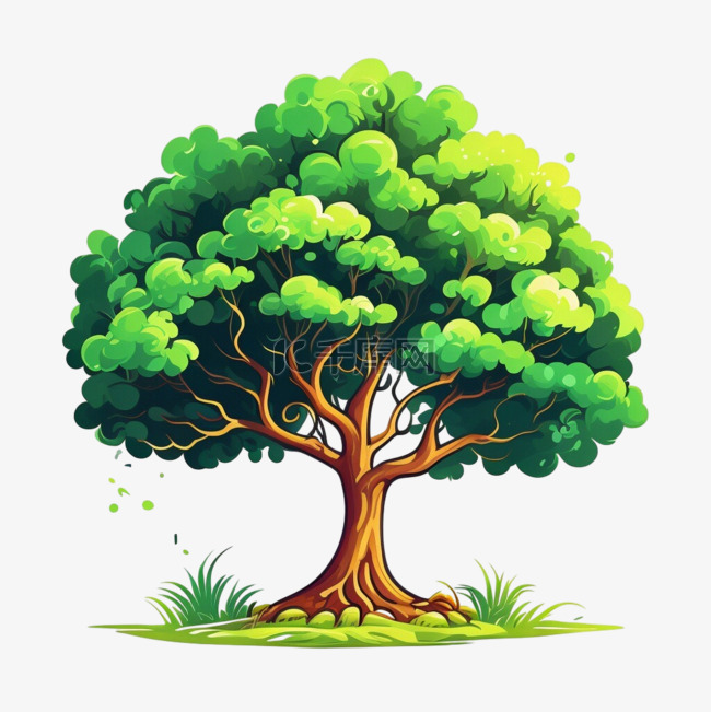 卡通手绘绿色树元素