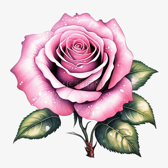 玫瑰粉红复古手绘花卉PNG素材