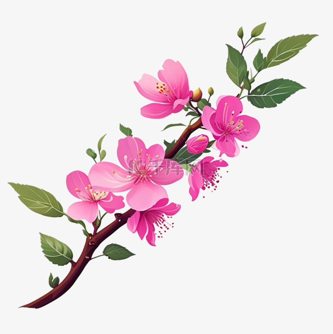 树枝上盛开的粉色小花免抠图片