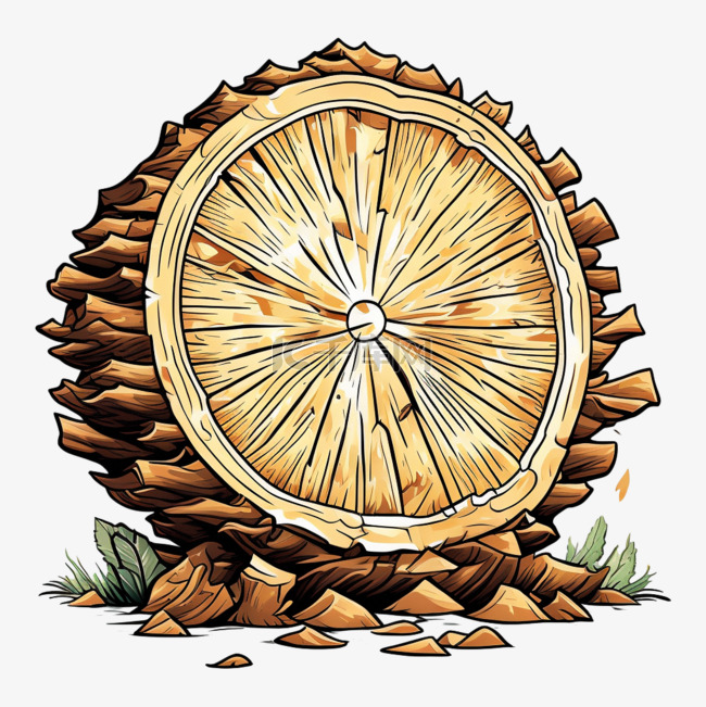 木桩年轮木头切割面插画免抠元素