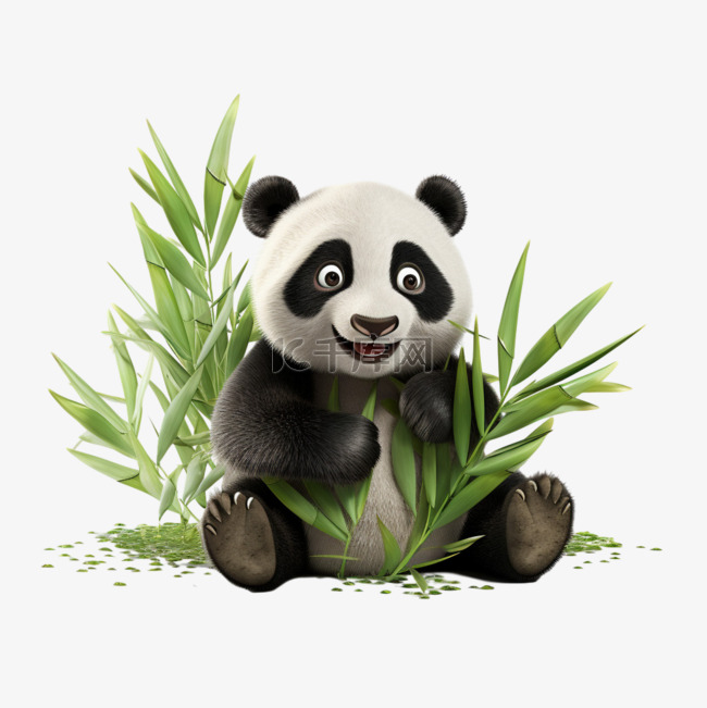 绘画可爱大熊猫元素立体免抠图案
