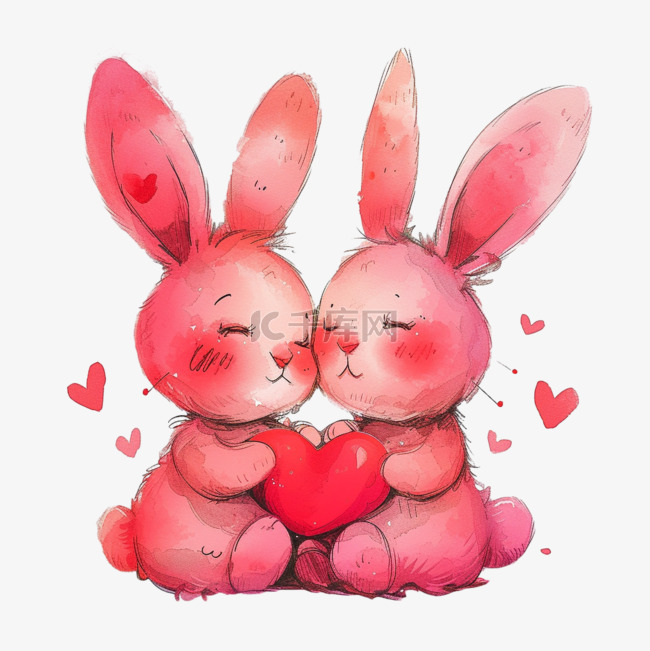 粉色可爱的小兔卡通手绘元素