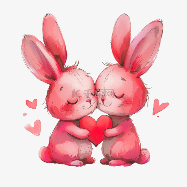 卡通手绘粉色可爱的小兔元素