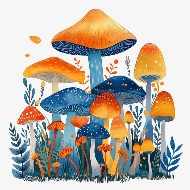 手绘春天可爱植物蘑菇卡通元素