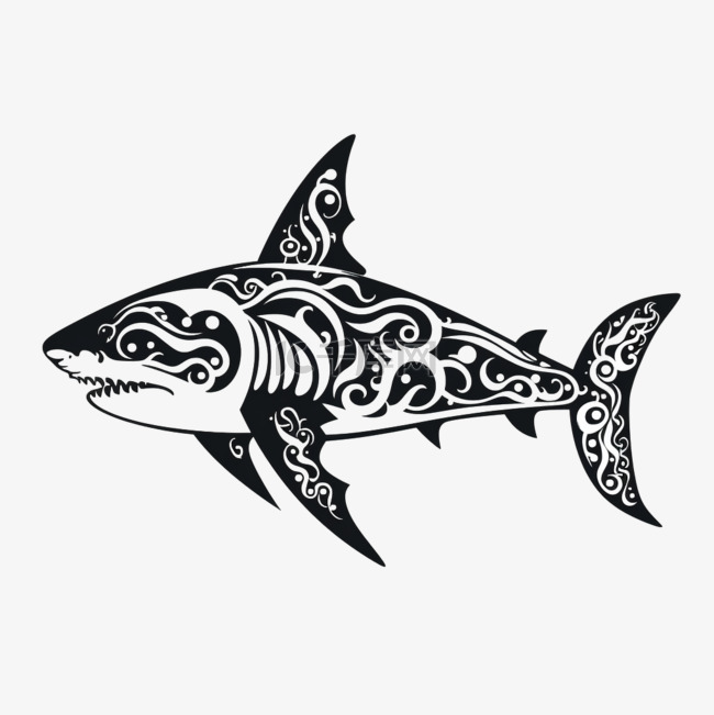 创意艺术鲨鱼元素立体免抠图案