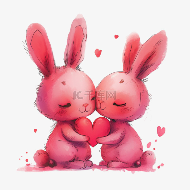 粉色可爱的小兔手绘元素卡通