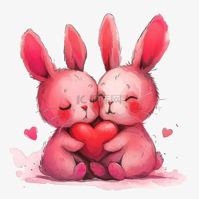 粉色卡通可爱的小兔手绘元素