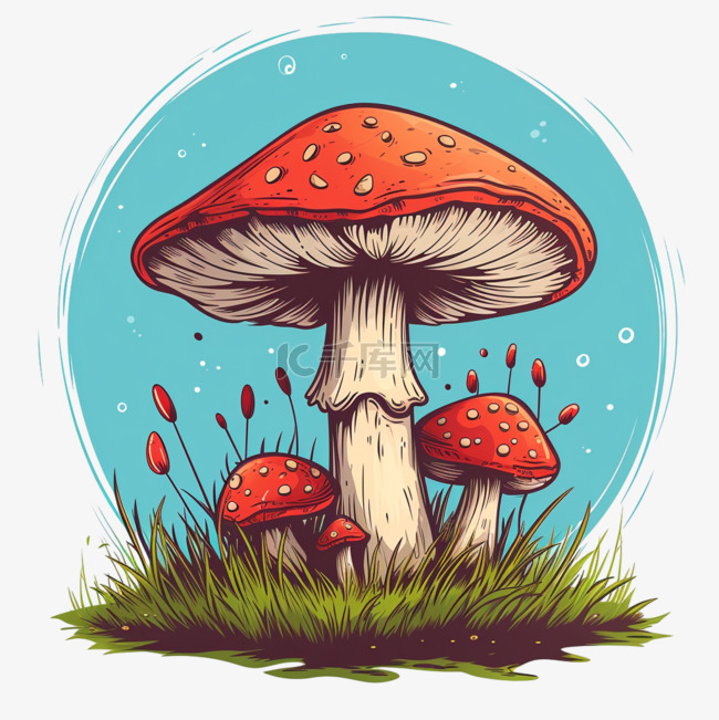 手绘春天植物蘑菇卡通元素