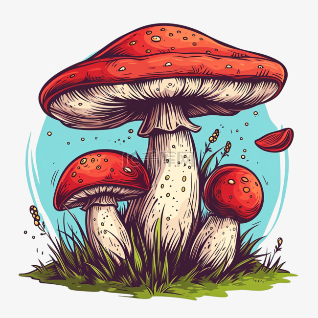 春天蘑菇植物卡通手绘元素