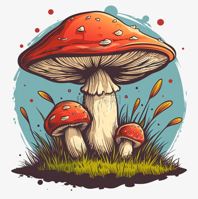 春天植物蘑菇手绘卡通元素
