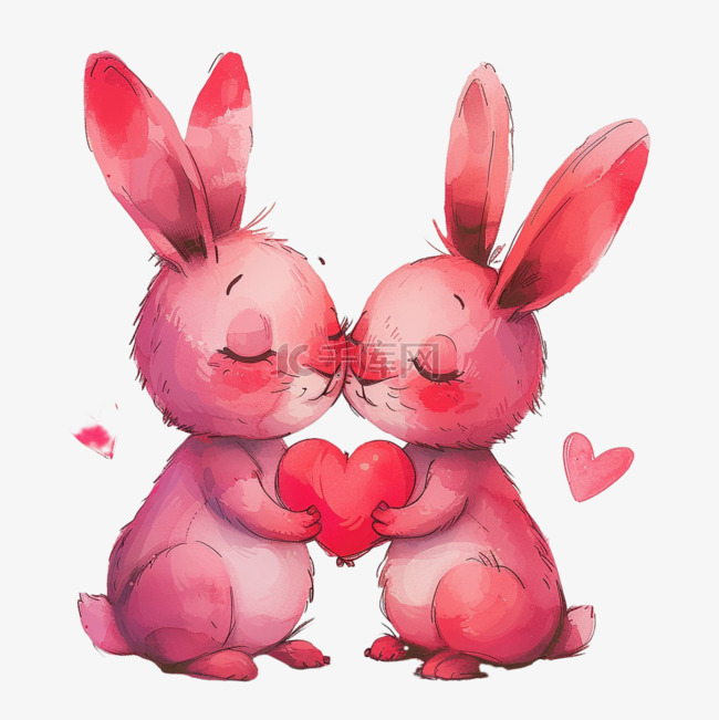 粉色手绘可爱的小兔卡通元素