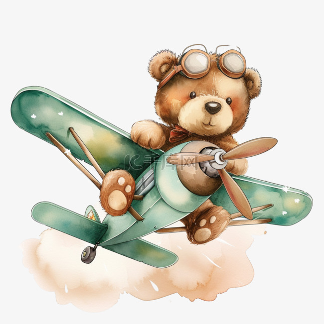 飞机卡通手绘免抠小熊元素