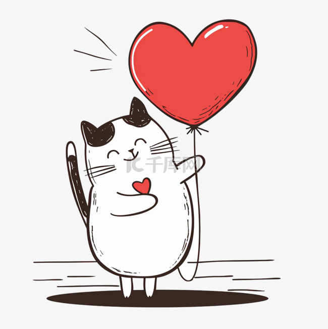可爱的小猫红心元素卡通手绘