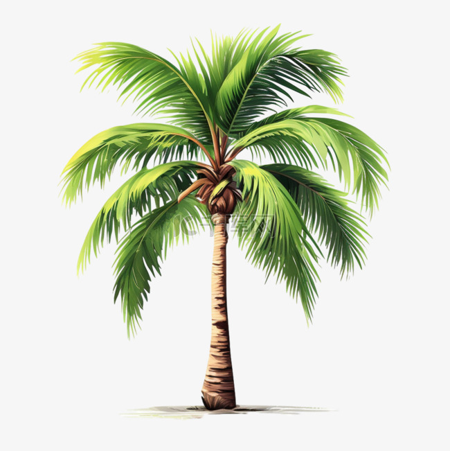 椰子树绿叶圆椰子手绘png图片