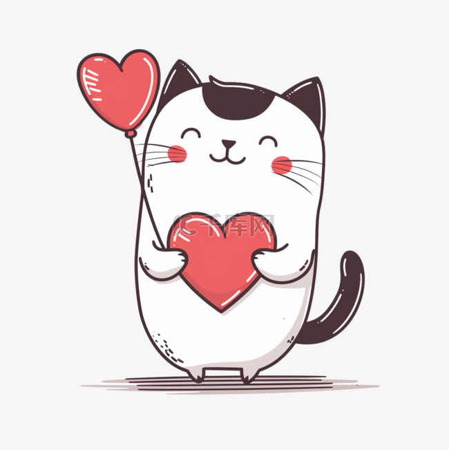 卡通可爱的小猫红心手绘元素