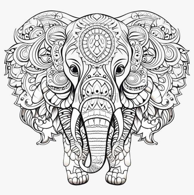 写实线条大象元素立体免抠图案