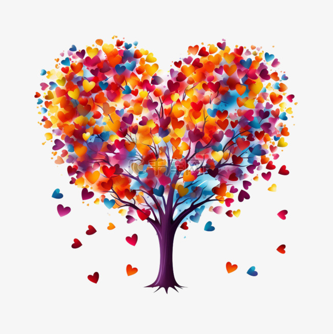 创意爱心树元素立体免抠图案