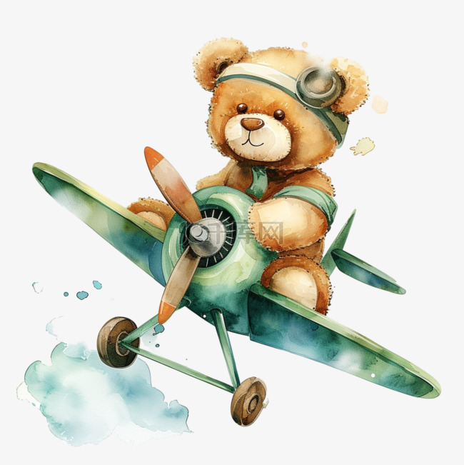 免抠小熊飞机卡通手绘元素