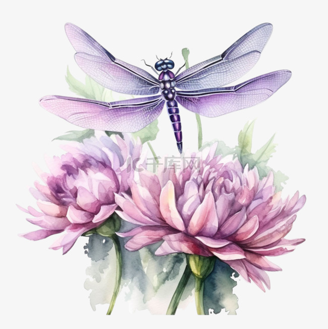 建模蜻蜓粉花元素立体免抠图案