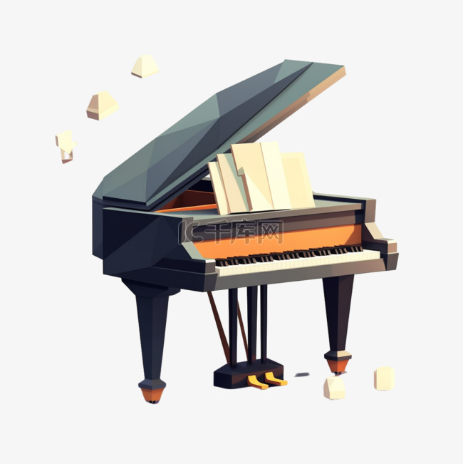 创意漂亮钢琴元素立体免抠图案