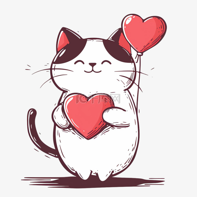 可爱的小猫红心手绘卡通元素