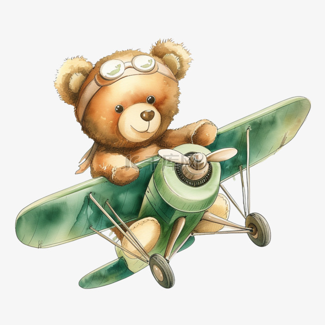 小熊免抠飞机卡通手绘元素