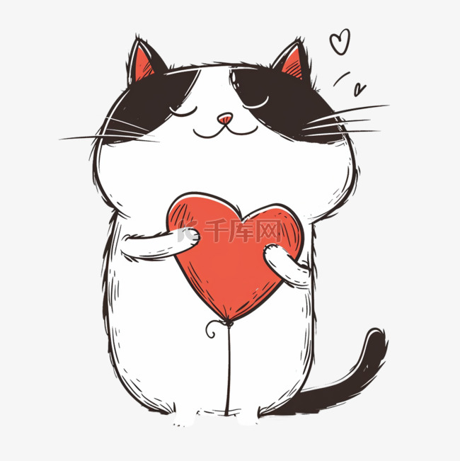 卡通可爱的红心小猫手绘元素
