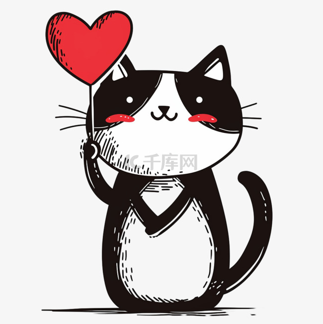 可爱的小猫元素红心卡通手绘