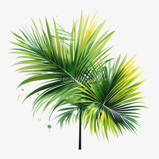 两颗椰子树绿色叶子插画免抠素材