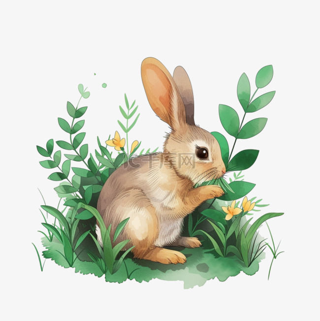 春天植物小兔卡通免抠元素手绘
