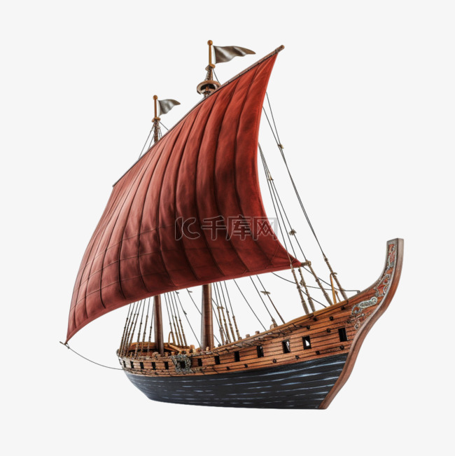 ai绘画古代帆船元素立体免抠图案