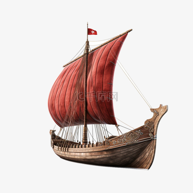 艺术古代帆船元素立体免抠图案