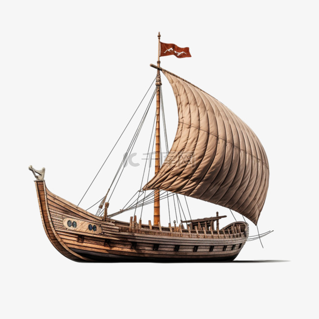 绘画古代帆船元素立体免抠图案