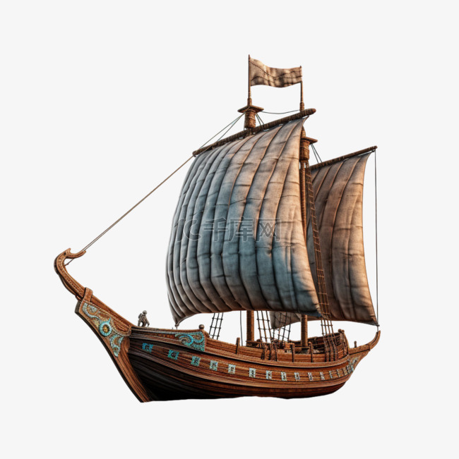 卡通古代帆船元素立体免抠图案