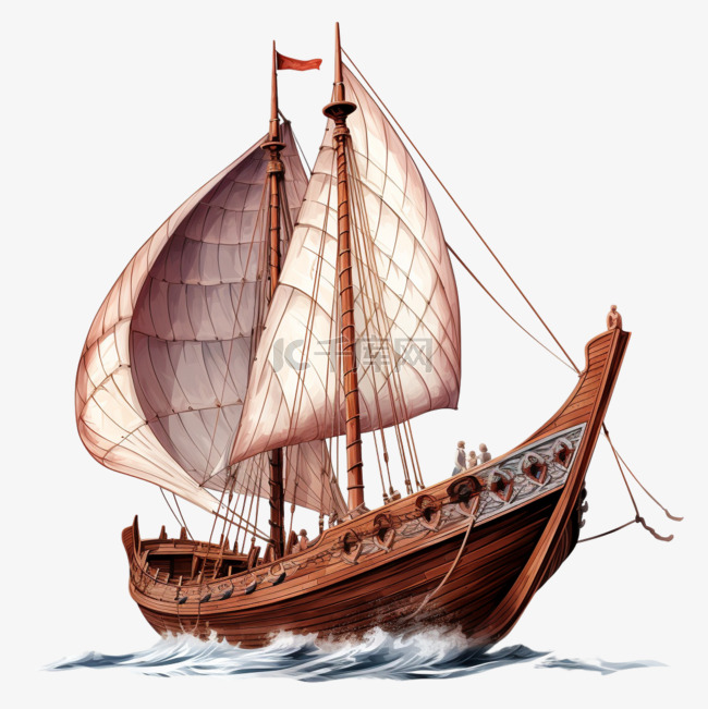 纹理古代帆船元素立体免抠图案