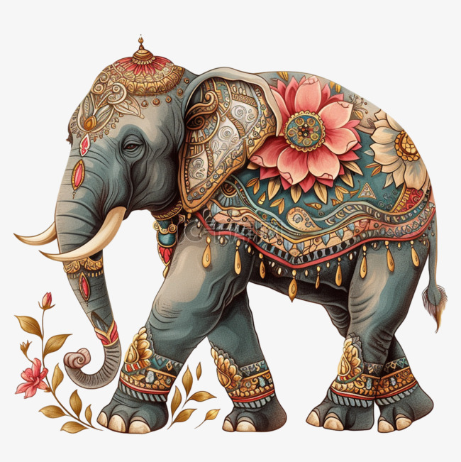 大象手绘插画动物免抠元素