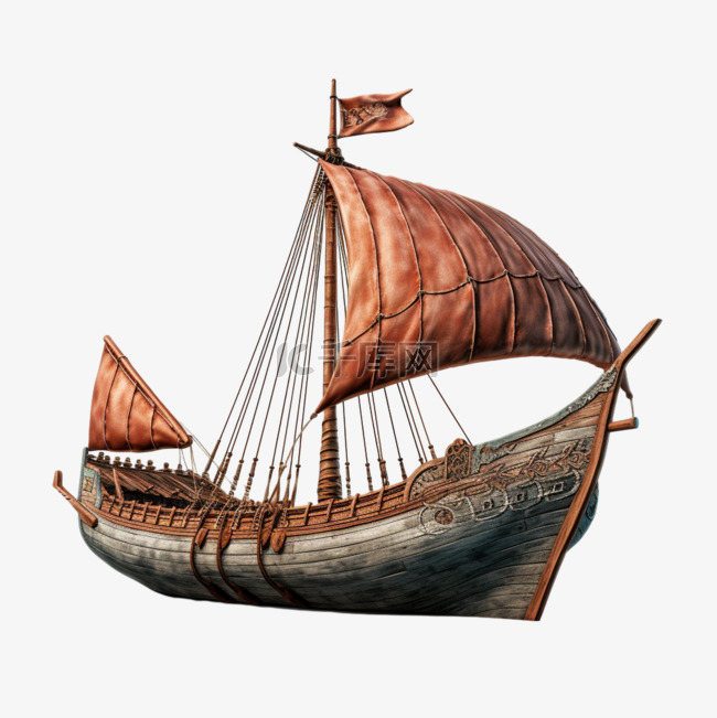 素材古代帆船元素立体免抠图案