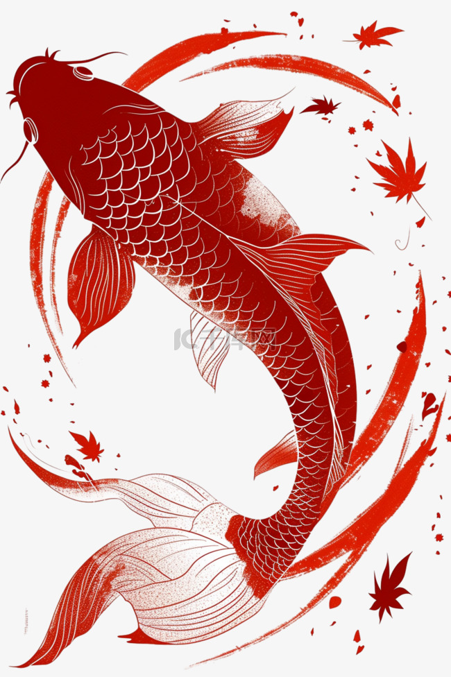 红色锦鲤免抠手绘描边元素免抠图片是千库网设计师制作的卡通手绘png