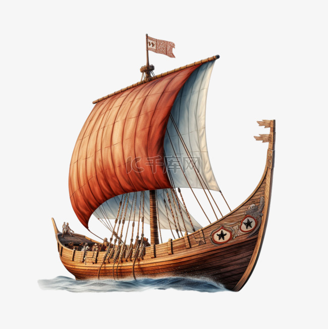 装饰古代帆船元素立体免抠图案